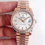 Swiss 2836 DayDate II Rolex Presidential 41mm Replica Watch Rose Gold Baguette Dial